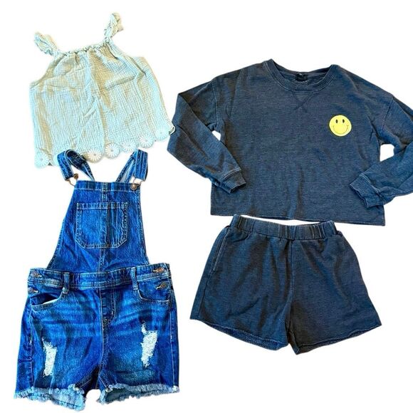 Girls size large 10-12 bundle matching set overalls tank - Picture 1 of 13